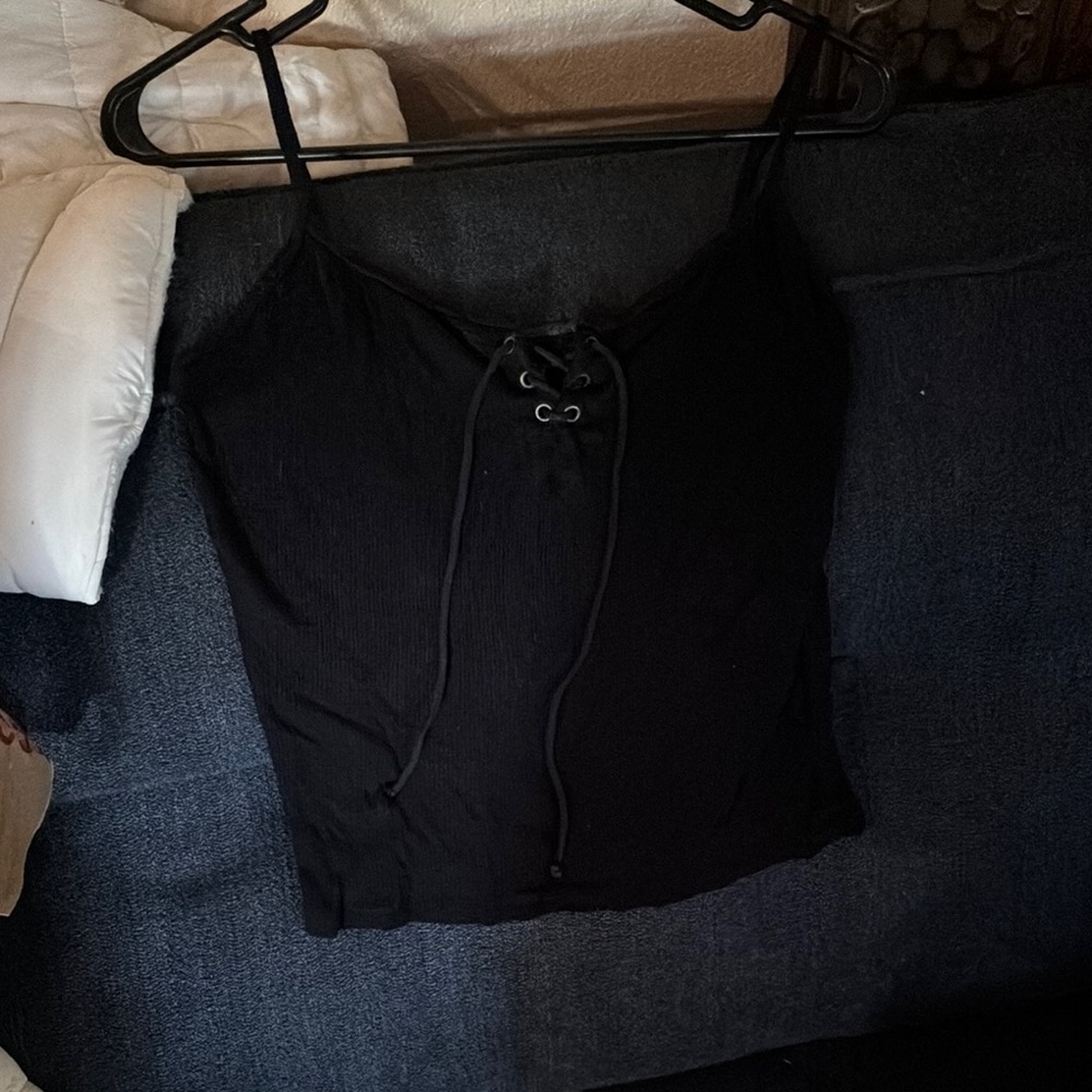 Black Lace-Up Women's Top